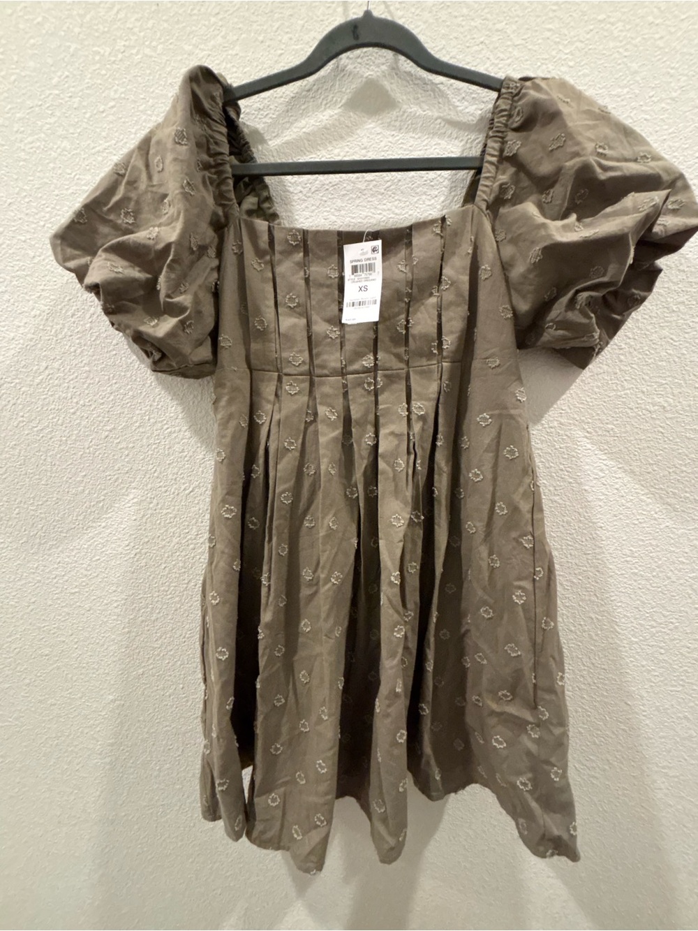 Puff Sleeve Midi Dress in Olive Taupe